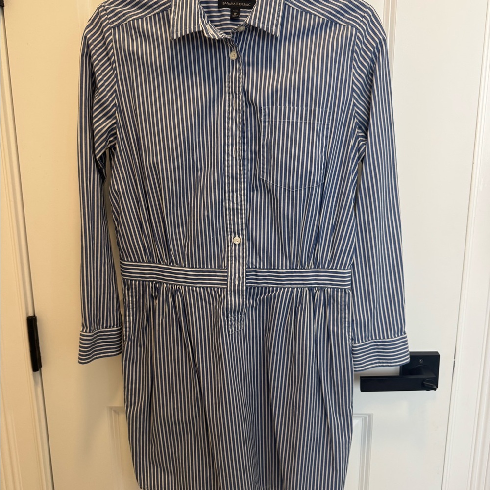 Banana Republic Navy and White Striped Shirt Dress